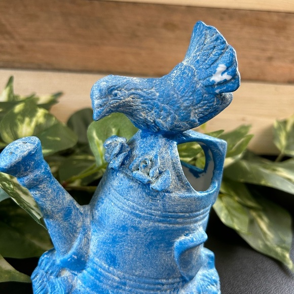 Upcycled Watering Can Planter  Ceramic Shelf Sitter Spring  Blue Counter 6.5 X 4 - Picture 2 of 13